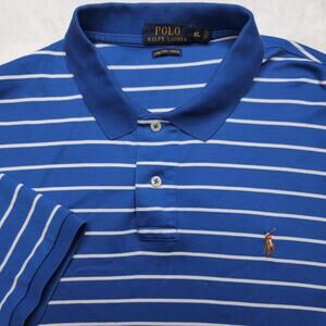 POLO Ralph Lauren Pima Soft Touch Mens Polo Shirt - XL Blue Stripe Colored Pony